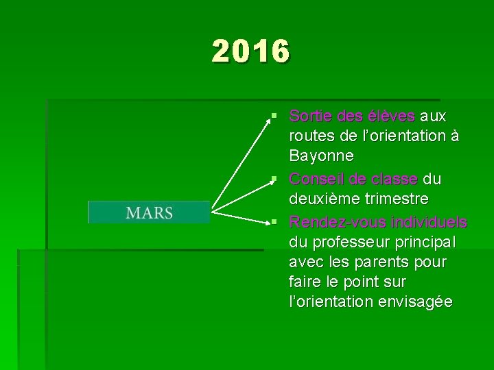 2016 § Sortie des élèves aux routes de l’orientation à Bayonne § Conseil de