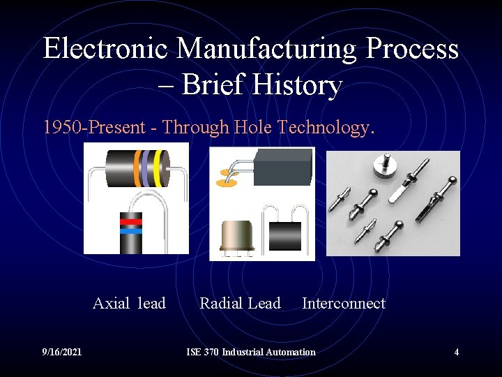 Electronic Manufacturing Process – Brief History 1950 -Present - Through Hole Technology. Axial lead