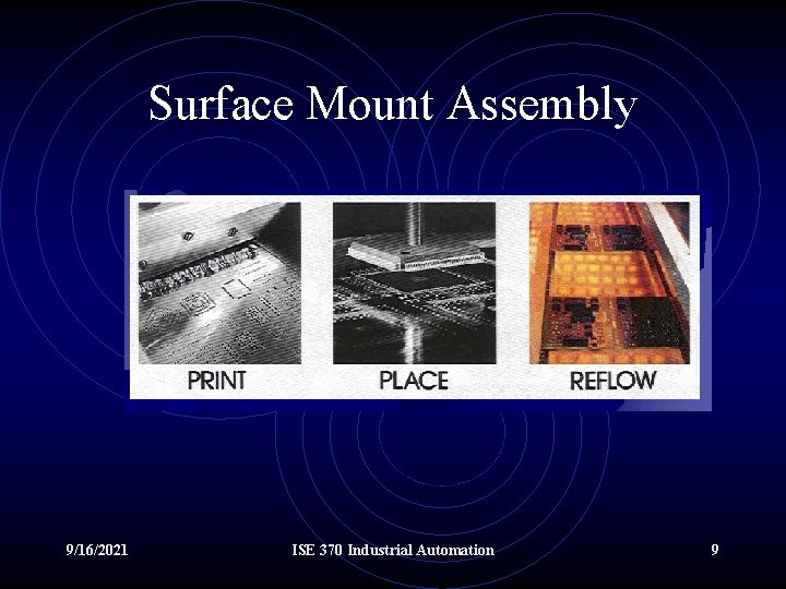 Surface Mount Assembly 9/16/2021 ISE 370 Industrial Automation 9 