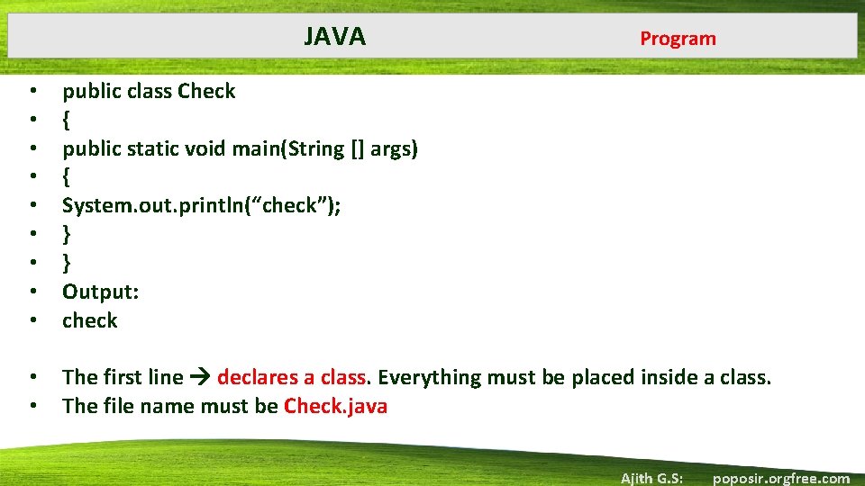 JAVA Program • • • public class Check { public static void main(String []