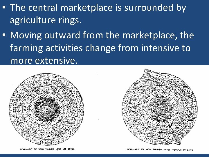  • The central marketplace is surrounded by agriculture rings. • Moving outward from