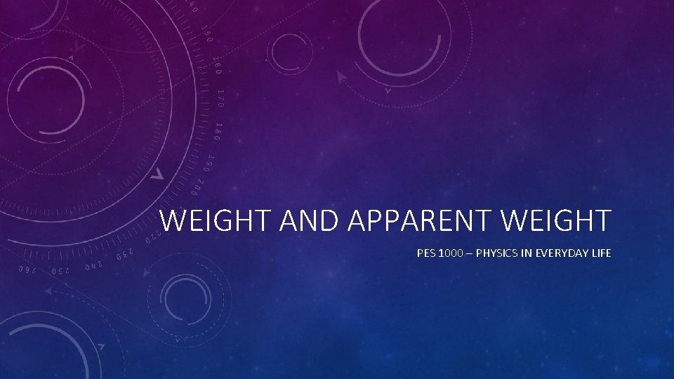 WEIGHT AND APPARENT WEIGHT PES 1000 – PHYSICS IN EVERYDAY LIFE 