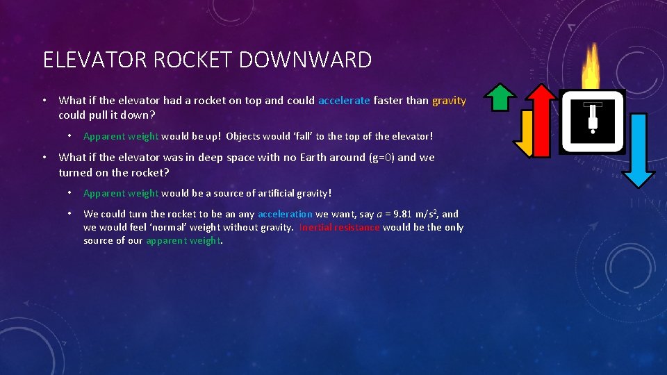 ELEVATOR ROCKET DOWNWARD • What if the elevator had a rocket on top and