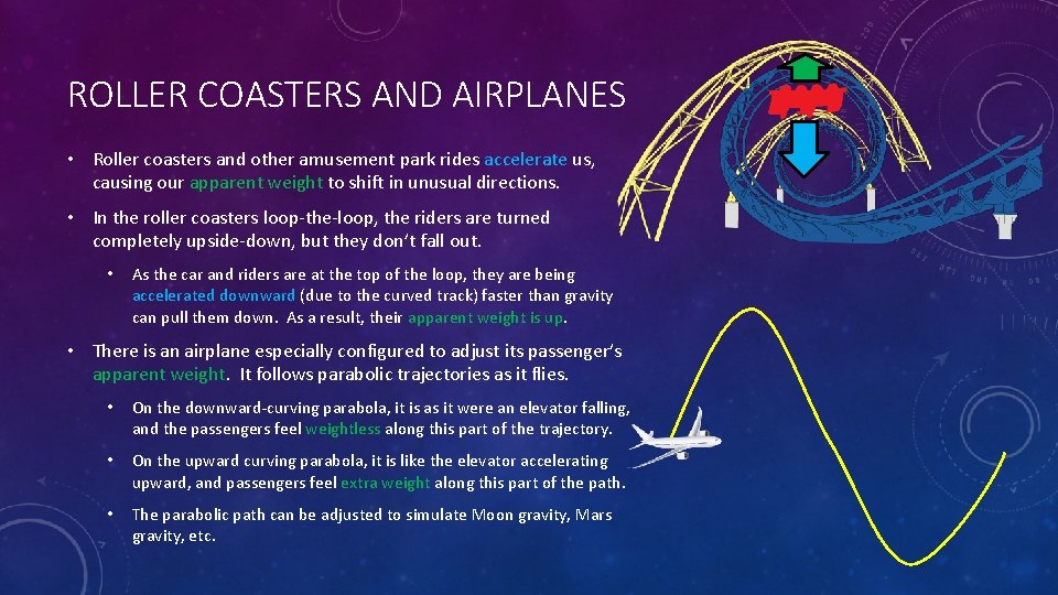 ROLLER COASTERS AND AIRPLANES • Roller coasters and other amusement park rides accelerate us,