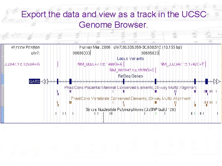 Export the data and view as a track in the UCSC Genome Browser. 