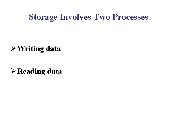 Storage Involves Two Processes Ø Writing data Ø Reading data Storage Involves Two Processes Ø Writing data Ø Reading data