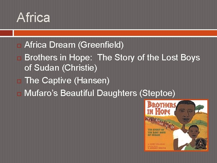 Africa Dream (Greenfield) Brothers in Hope: The Story of the Lost Boys of Sudan