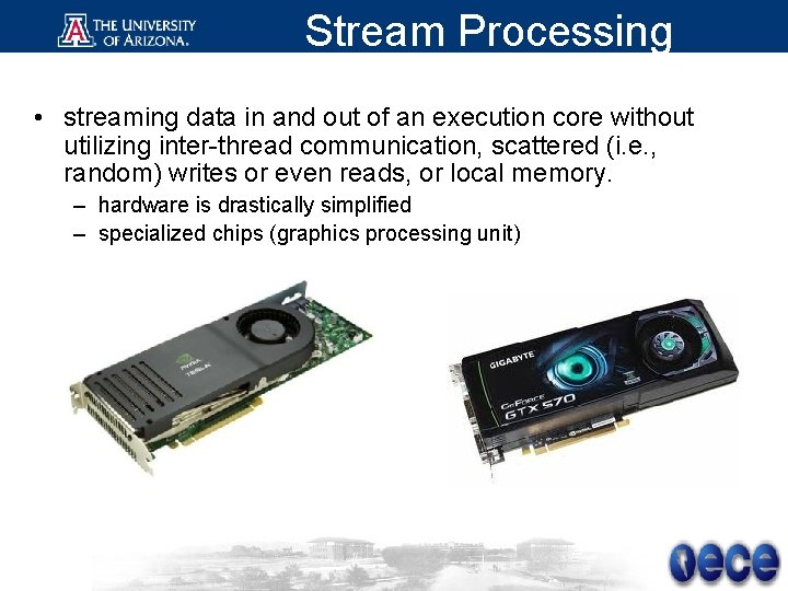 Stream Processing • streaming data in and out of an execution core without utilizing