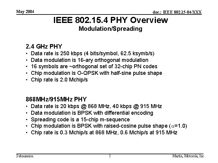 May 2004 doc. : IEEE 802. 15 -04/XXX IEEE 802. 15. 4 PHY Overview