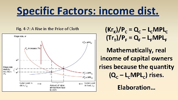 Specific Factors: income dist. Fig. 4 -7: A Rise in the Price of Cloth