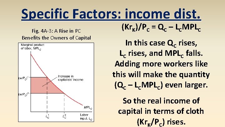 Specific Factors: income dist. Fig. 4 A-3: A Rise in PC Benefits the Owners