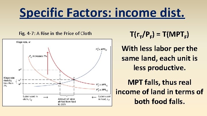 Specific Factors: income dist. Fig. 4 -7: A Rise in the Price of Cloth