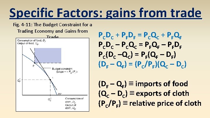 Specific Factors: gains from trade Fig. 4 -11: The Budget Constraint for a Trading