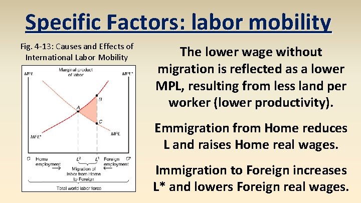 Specific Factors: labor mobility Fig. 4 -13: Causes and Effects of International Labor Mobility