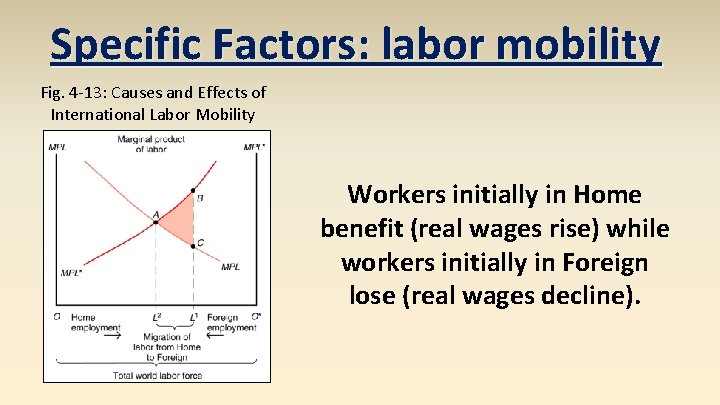 Specific Factors: labor mobility Fig. 4 -13: Causes and Effects of International Labor Mobility