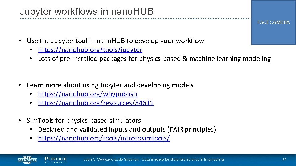 Jupyter workflows in nano. HUB FACE CAMERA • Use the Jupyter tool in nano.