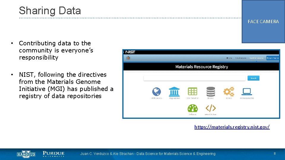 Sharing Data FACE CAMERA • Contributing data to the community is everyone’s responsibility • Sharing Data FACE CAMERA • Contributing data to the community is everyone’s responsibility •