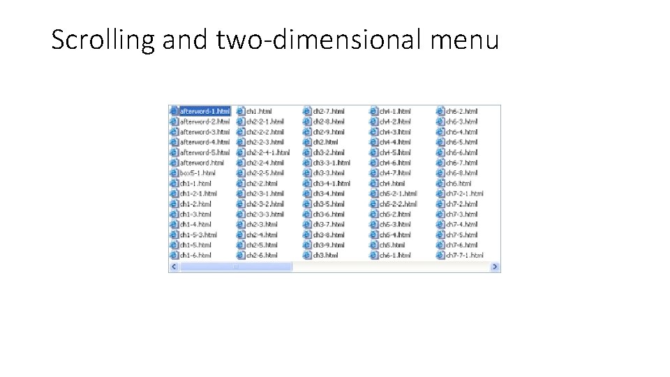 Scrolling and two-dimensional menu 