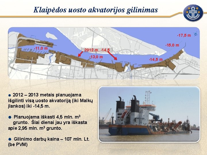 Klaipėdos uosto akvatorijos gilinimas -17, 5 m -11, 0 m -15, 0 m 2012