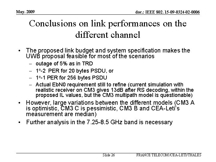 May. 2009 doc. : IEEE 802. 15 -09 -0324 -02 -0006 Conclusions on link