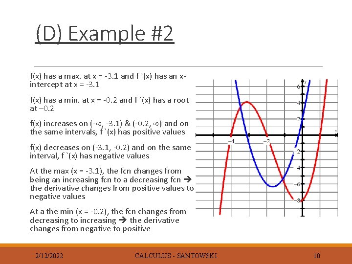 (D) Example #2 f(x) has a max. at x = -3. 1 and f