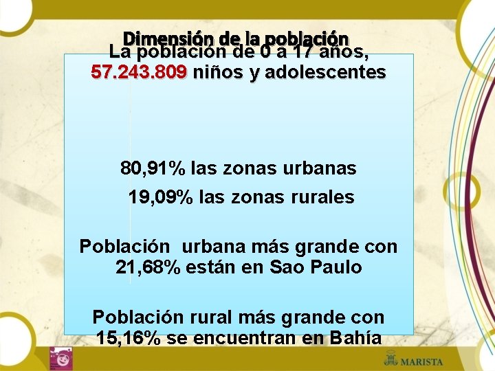 Dimensión de la población La población de 0 a 17 años, 57. 243. 809