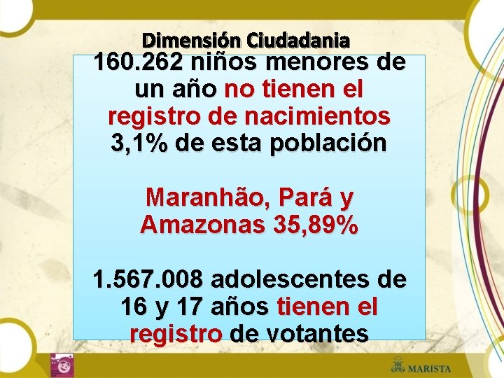 Dimensión Ciudadania 160. 262 niños menores de un año no tienen el registro de