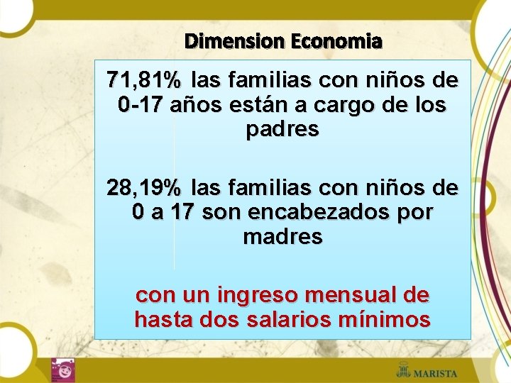 Dimension Economia 71, 81% las familias con niños de 0 -17 años están a