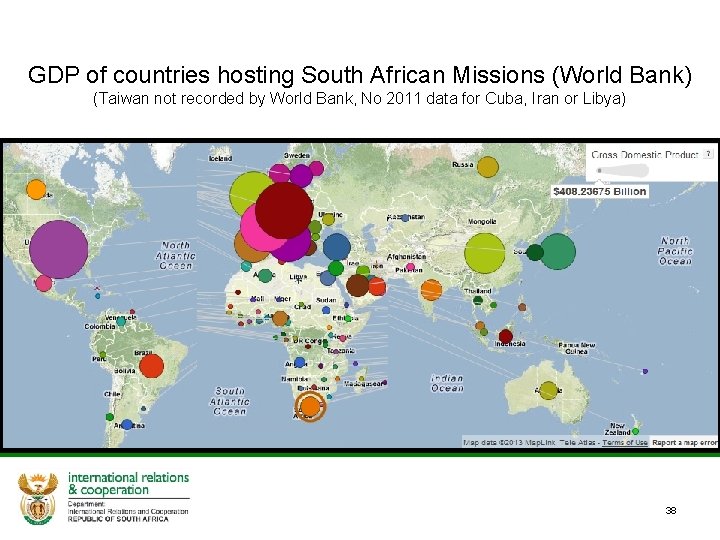 GDP of countries hosting South African Missions (World Bank) (Taiwan not recorded by World
