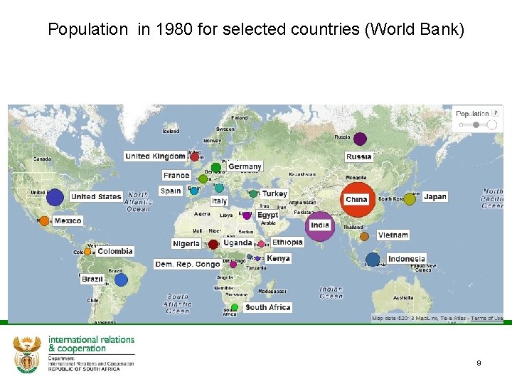 Population in 1980 for selected countries (World Bank) 9 