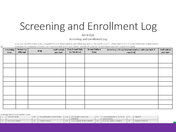 Screening and Enrollment Log 