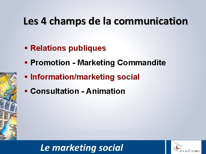 Les 4 champs de la communication § Relations publiques § Promotion - Marketing Commandite