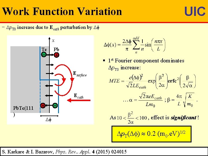 UIC Work Function Variation − p. T 0 increase due to Ecath perturbation by