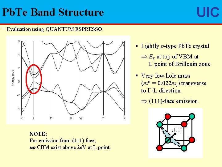 UIC Pb. Te Band Structure − Evaluation using QUANTUM ESPRESSO § Lightly p-type Pb.