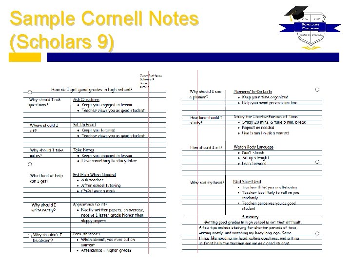 Sample Cornell Notes (Scholars 9) 