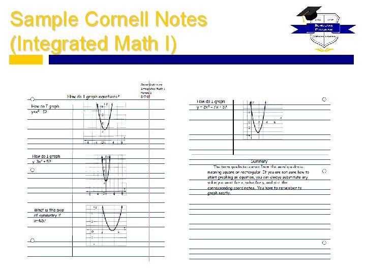 Sample Cornell Notes (Integrated Math I) 