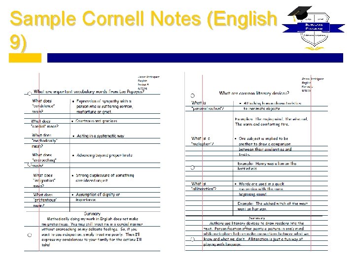 Sample Cornell Notes (English 9) 