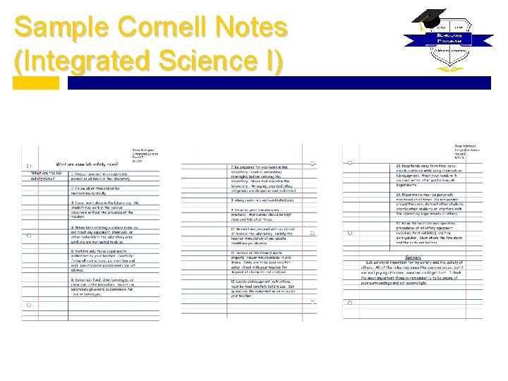 Sample Cornell Notes (Integrated Science I) 