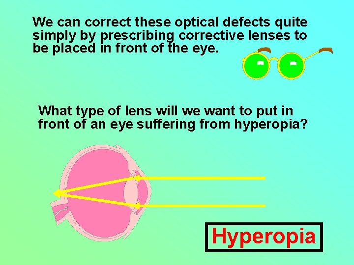 We can correct these optical defects quite simply by prescribing corrective lenses to be