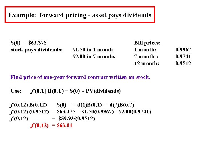 Example: forward pricing - asset pays dividends S(0) = $63. 375 stock pays dividends: