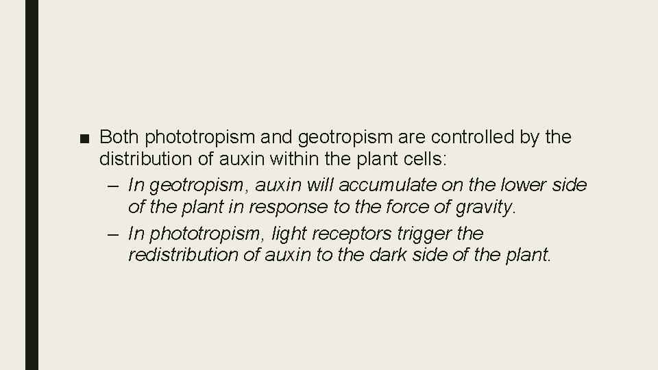 ■ Both phototropism and geotropism are controlled by the distribution of auxin within the