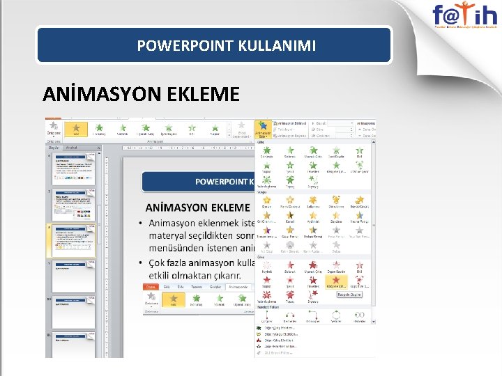 POWERPOINT KULLANIMI ANİMASYON EKLEME 