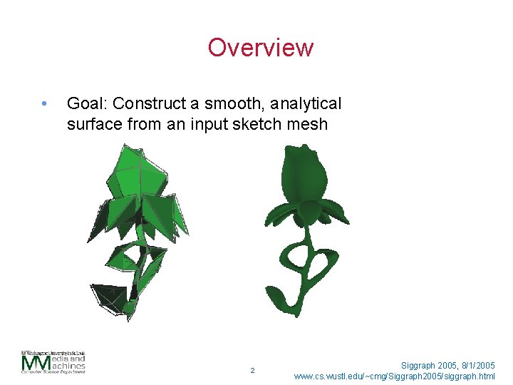 Overview • Goal: Construct a smooth, analytical surface from an input sketch mesh 2