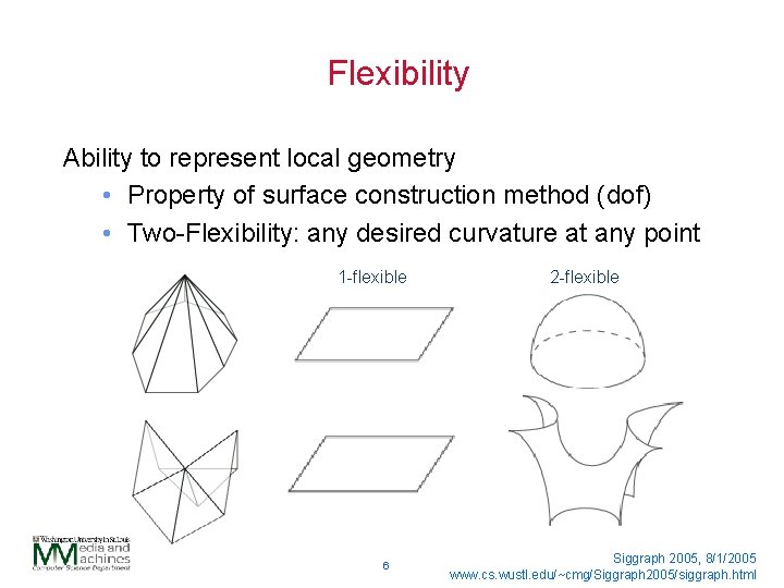 Flexibility Ability to represent local geometry • Property of surface construction method (dof) •