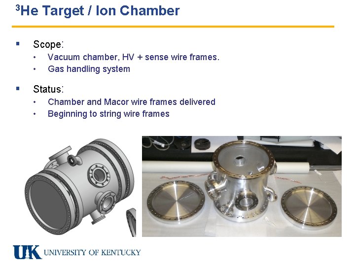 3 He § Scope: • • § Target / Ion Chamber Vacuum chamber, HV