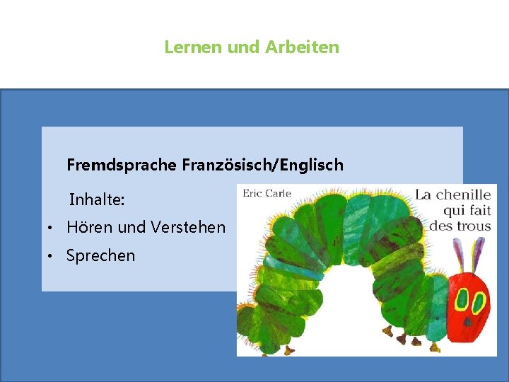 Lernen und Arbeiten Fremdsprache Französisch/Englisch Inhalte: • Hören und Verstehen • Sprechen 31 