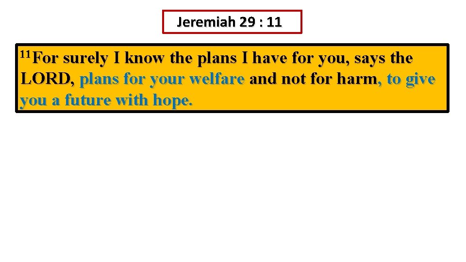 Jeremiah 29 : 11 11 For surely I know the plans I have for