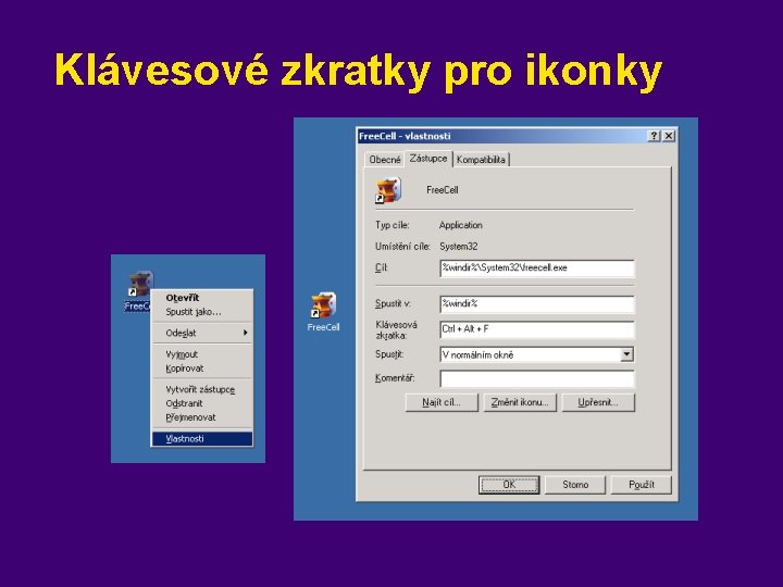 Klávesové zkratky pro ikonky 