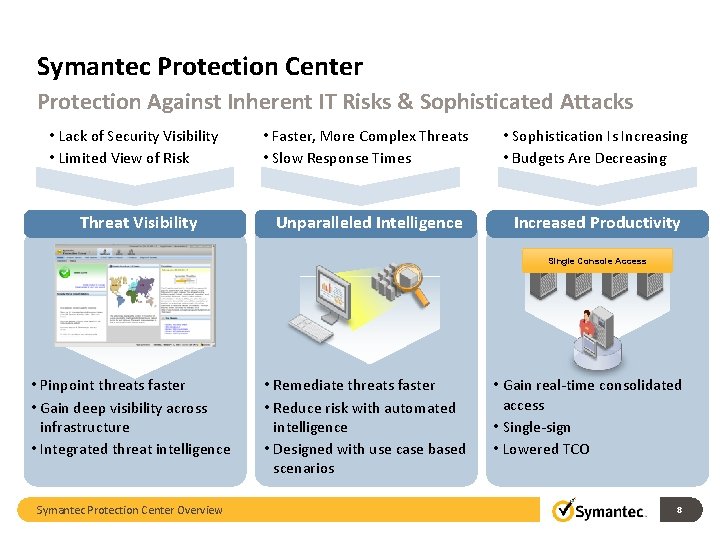 Symantec Protection Center Protection Against Inherent IT Risks & Sophisticated Attacks • Lack of