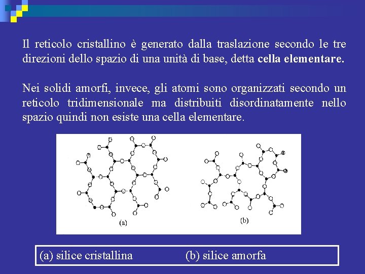 Il reticolo cristallino è generato dalla traslazione secondo le tre direzioni dello spazio di